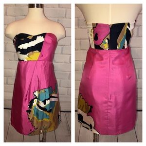 TIBI SILK WATERCOLOR STRAPLESS DRESS SZ 2 $28